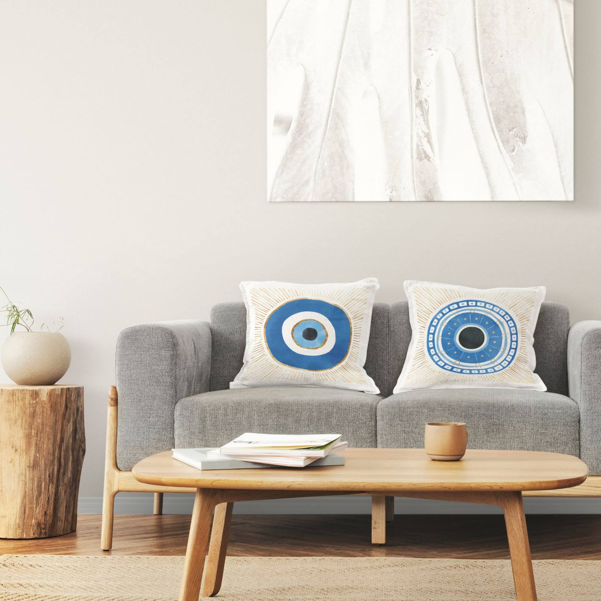 Stupell Industries Boho Blue Evil Eye Spiritual Symbol 2 Pillow Set, 18" x 18"